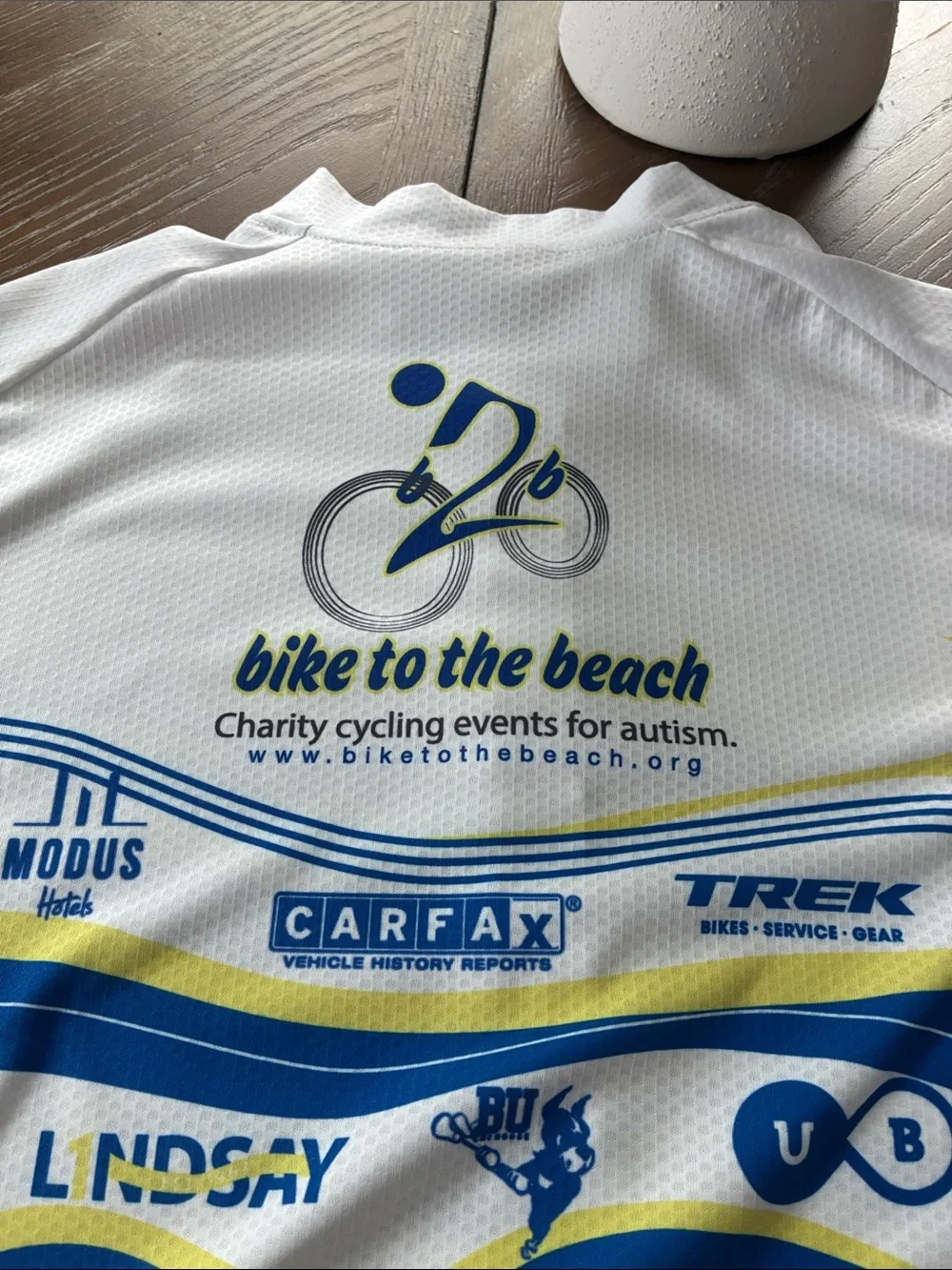 Bike to the Beach Cycling Jersey - White, Blue & Yellow